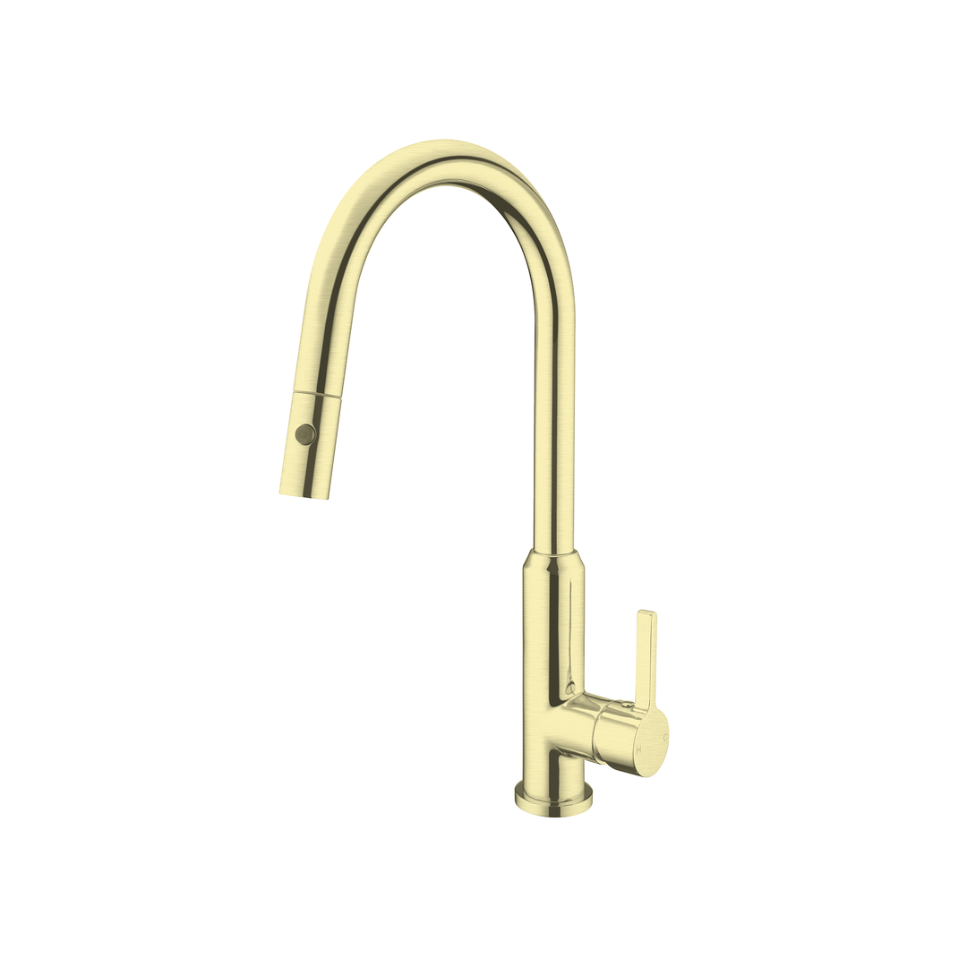Nero Pearl Pull Out Sink Mixer With Vegie Spray Function Brushed Gold