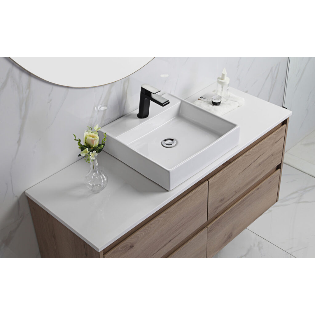 Aulic Max Wall Hung Finger Pull Cabinet 600 With Alpine Flat Stone Top
