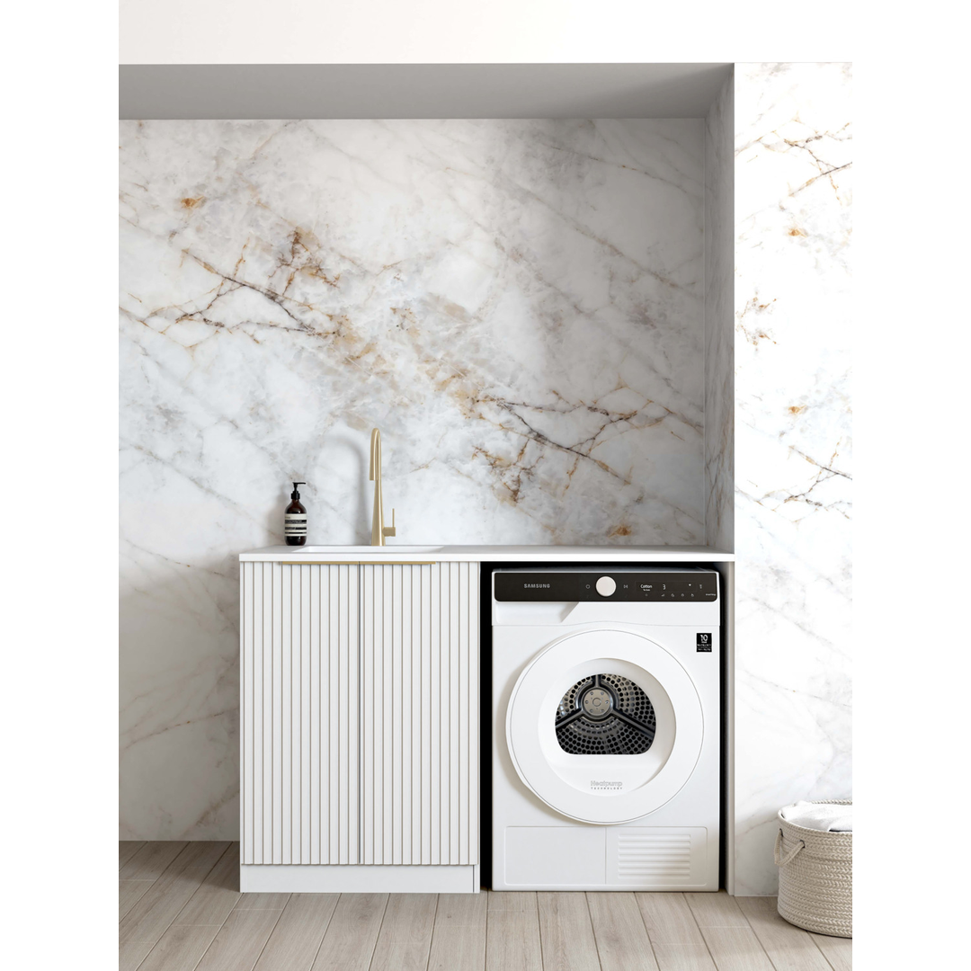 Otti Noosa Fluted White Base Laundry Cabinet With 1300Mm Pure White Top