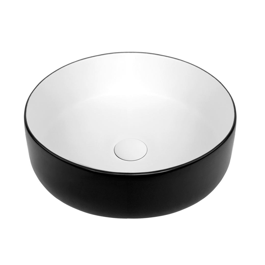 OTTI RADIUS ROUND BASIN MATT BLACK AND GLOSS WHITE 355 X 355 X 120