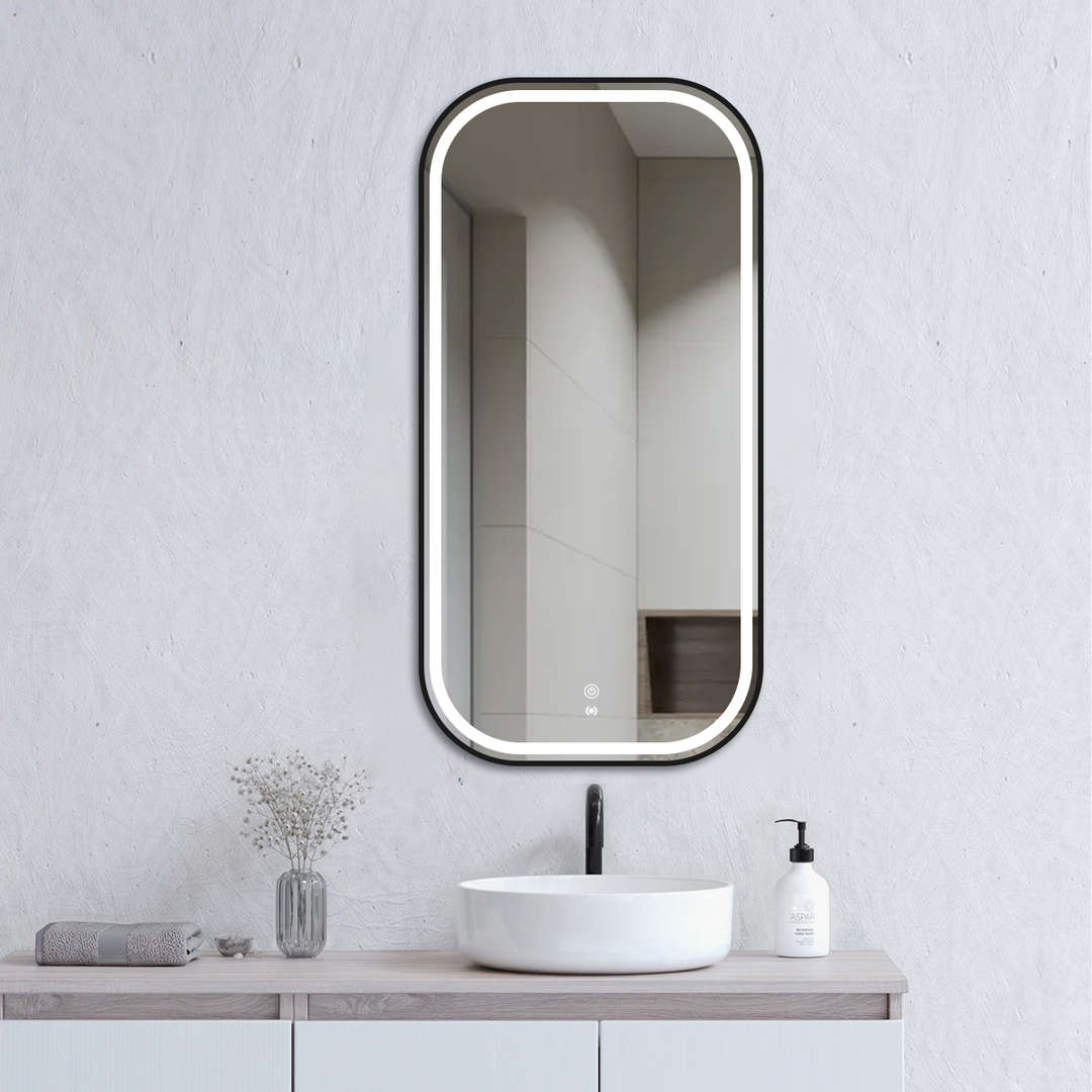 OTTI NEWPORT SOFT SQUARE METAL FRAME LED MIRROR 900X450 BLACK