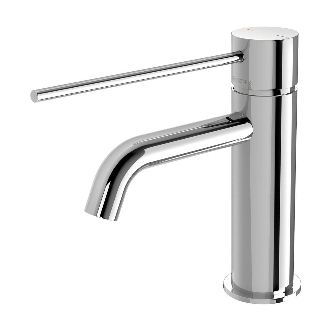 Phoenix Vivid Slimline Basin Mixer Curved Outlet With Extended Lever  - Chrome