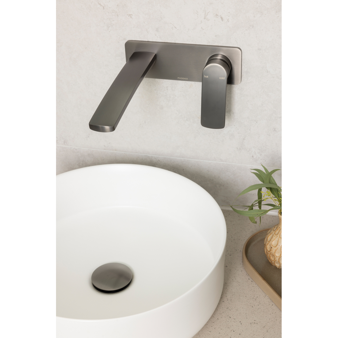 Phoenix Mekko Switchmix Wall Basin/Bath Mixer Set 200mm Fit-Off Kit - Brushed Carbon