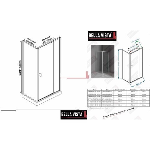 Bella Vista Semi-Framed Shower Screen  Front And Return- Black Electro-Plated