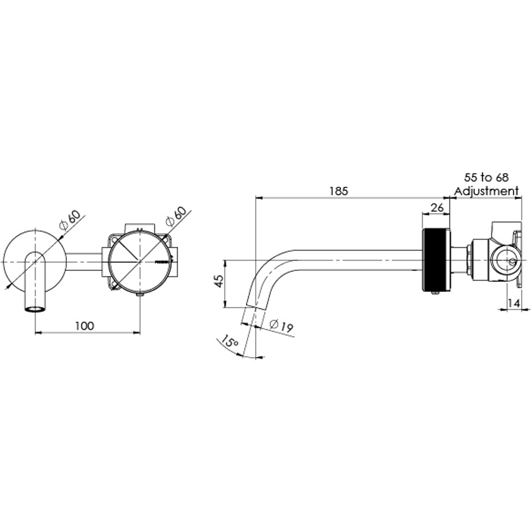 Phoenix Axia Wall Basin/Bath Curved Outlet Mixer Set 180mm Brushed Nickel