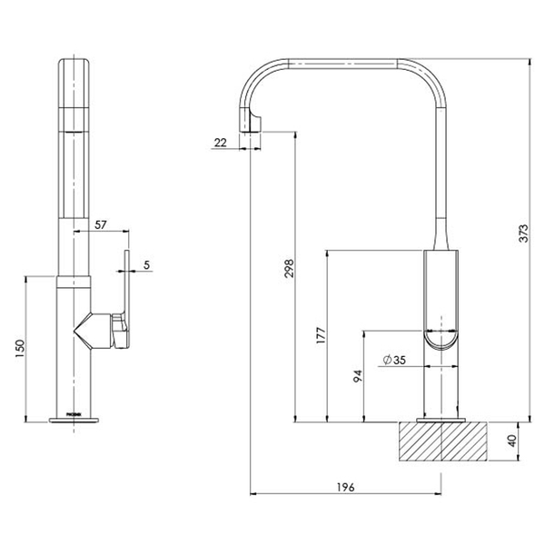 Phoenix Teel Sink Mixer 200mm Squareline Brushed Nickel