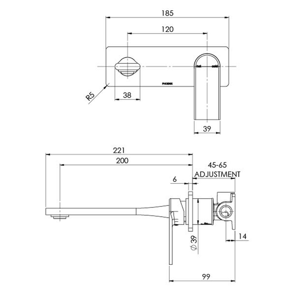 Phoenix Teel Wall Basin/Bath Mixer Set 200mm Brushed Nickel