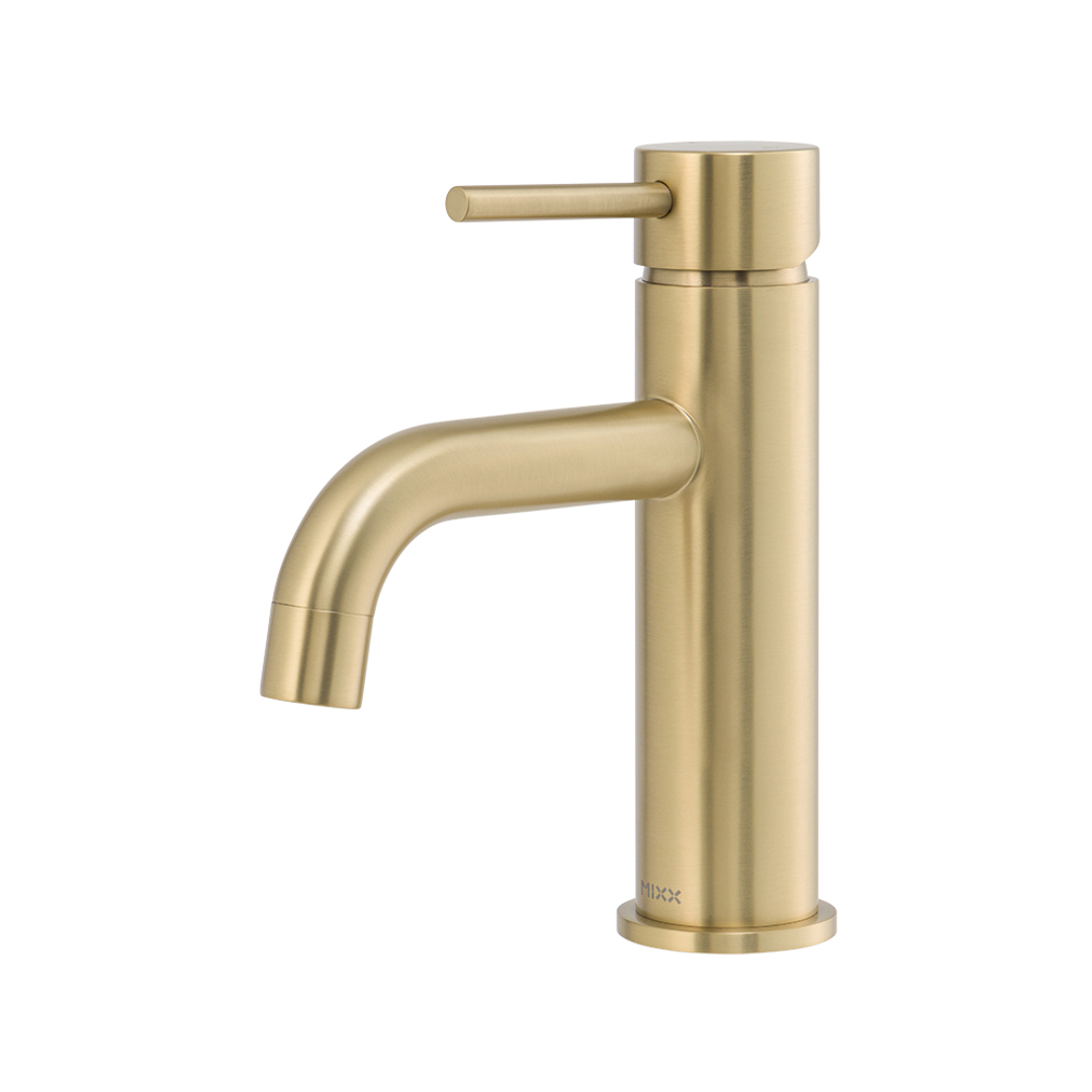 Brasshards Mixx Anise Basin Mixer Curved Spout Brushed Gold Lead Free