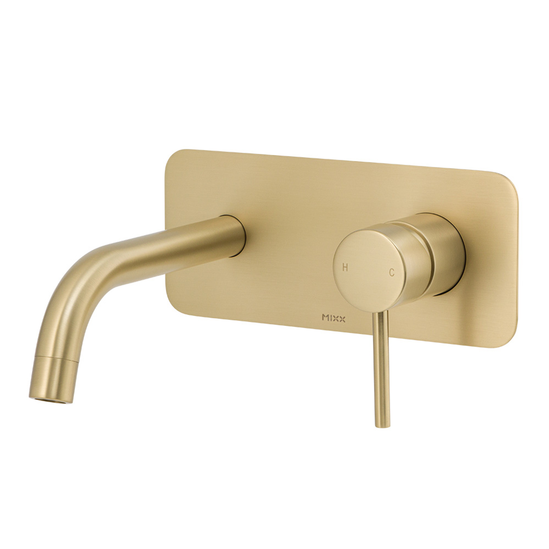 Brasshards Mixx Anise Wall Plate Mixer With 180Mm Spout Trim Kit Brushed Gold Lead Free