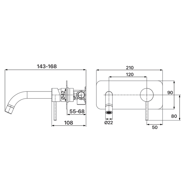 Brasshards Mixx Anise Wall Plate Mixer With 180Mm Spout Chrome Lead Free