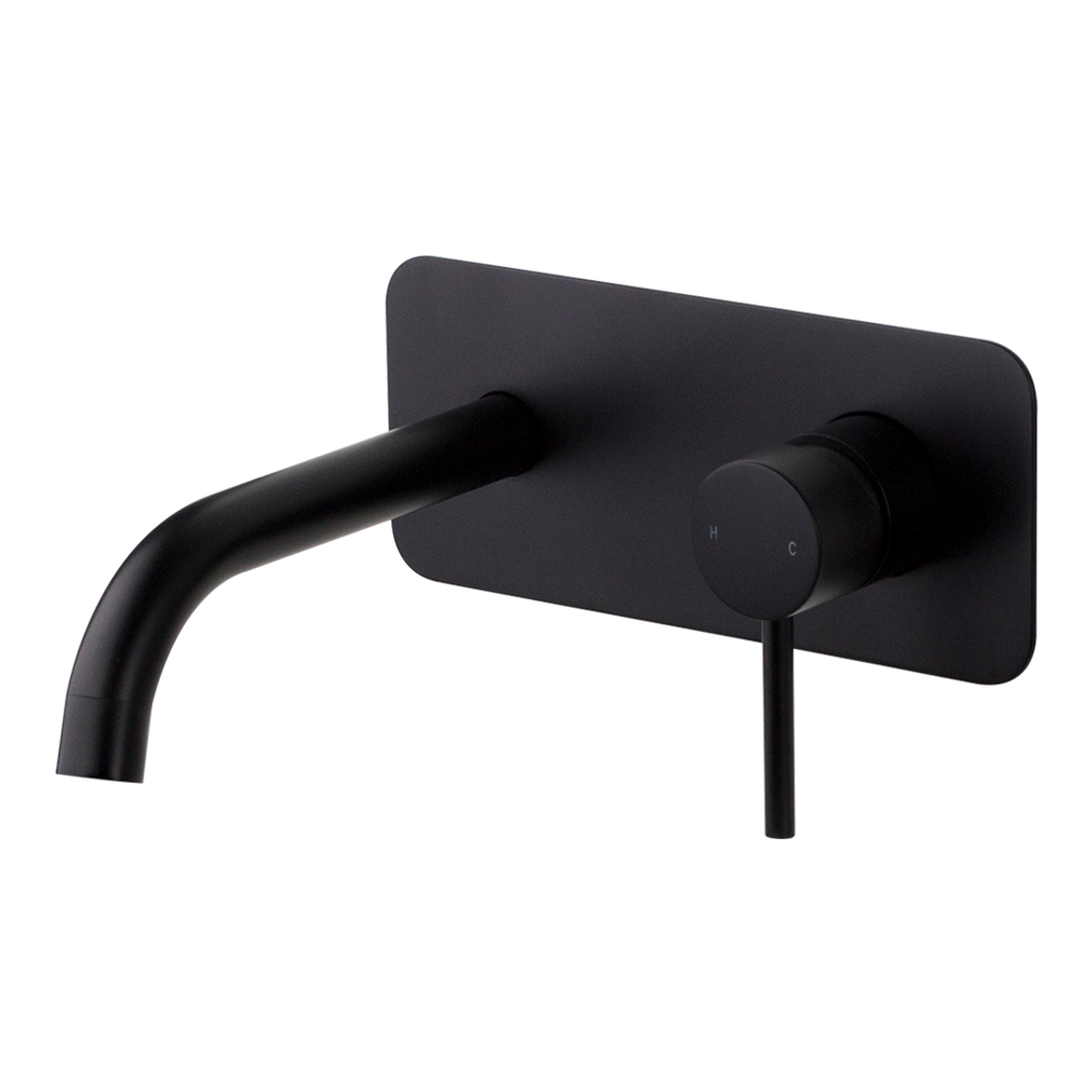 Brasshards Mixx Anise Wall Plate Mixer With 180Mm Spout Trim Kit Matt Black Lead Free