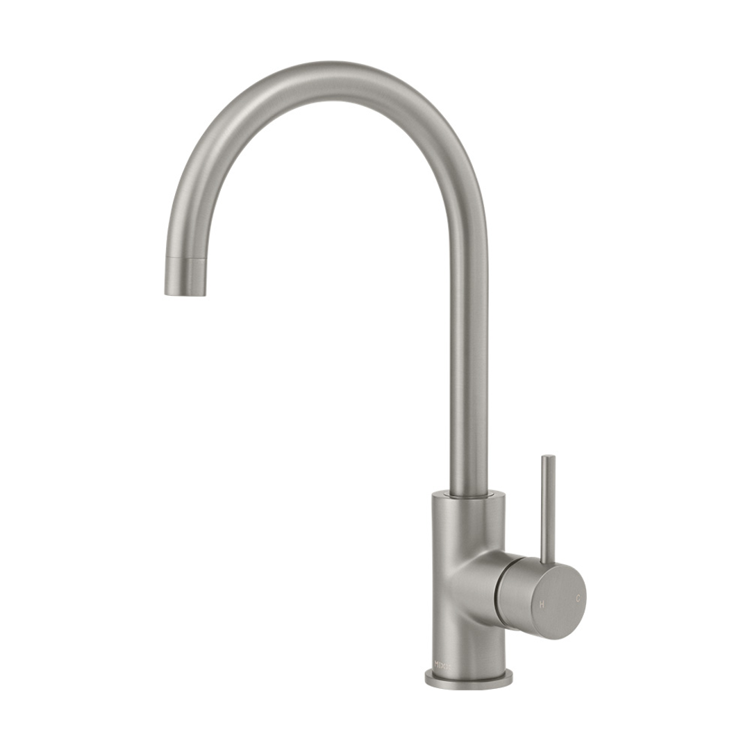 Brasshards Mixx Anise Round Gooseneck Sink Mixer Gun Metal Lead Free