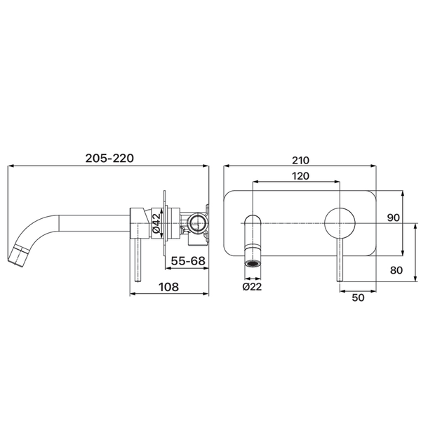 Brasshards Mixx Anise Wall Plate Mixer With 210Mm Spout Trim Kit Chrome Lead Free