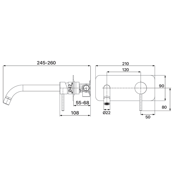 Brasshards Mixx Anise Wall Plate Mixer With 250Mm Spout Trim Kit Gun Metal Lead Free