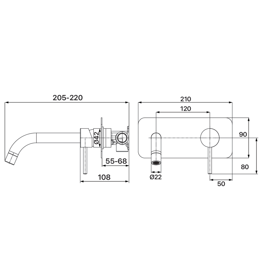 Brasshards Mixx Anise Wall Plate Mixer With 210Mm Spout Trim Kit Matt Black Lead Free