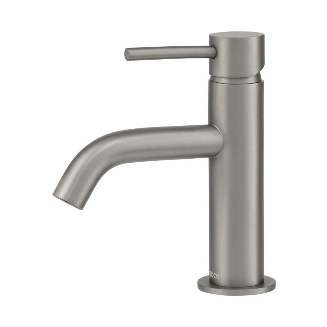 Brasshards Mixx Anise Eco Basin Mixer Curved Spout Gun Metal Lead Free
