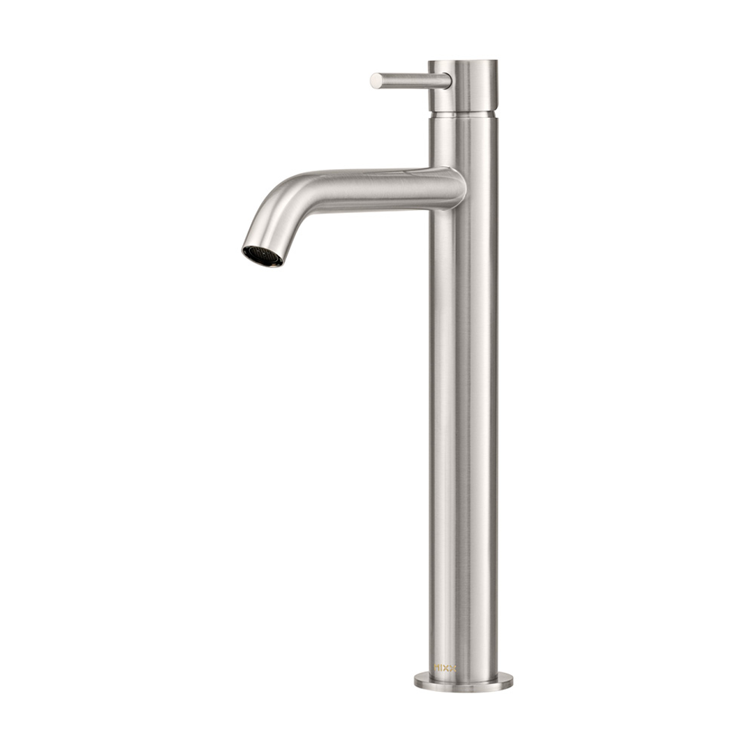 Brasshards Mixx Anise Eco Tower Vessel Mixer Curved Spout Brushed Nickel Lead Free