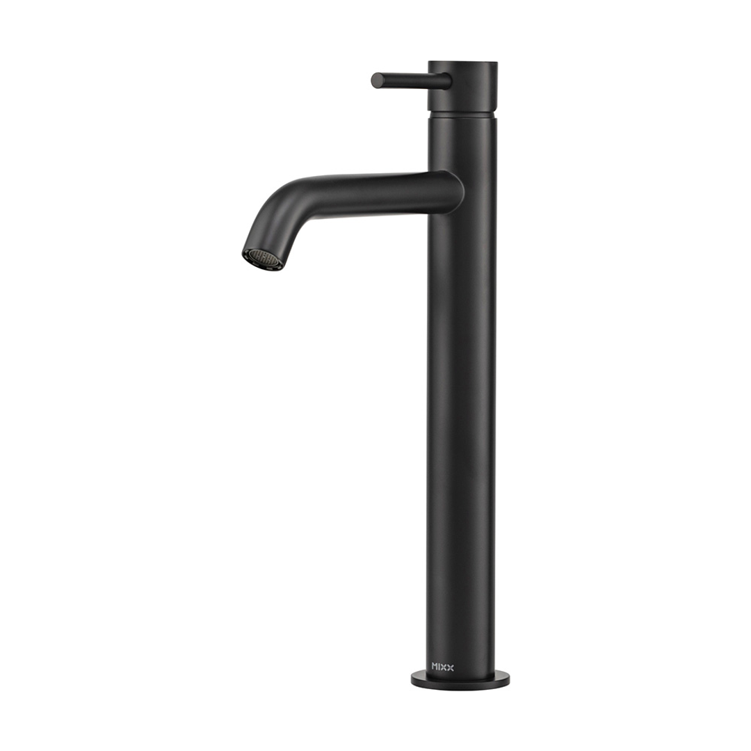 Brasshards Mixx Anise Eco Tower Vessel Mixer Curved Spout Matt Black Lead Free