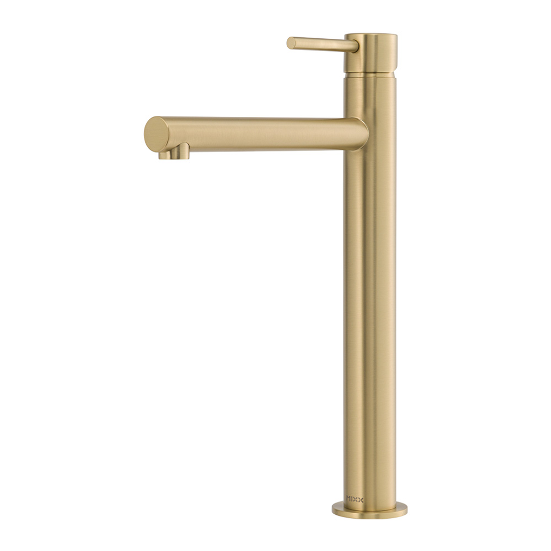 Brasshards Mixx Anise Eco Tower Vessel Mixer Straight Spout Brushed Gold Lead Free