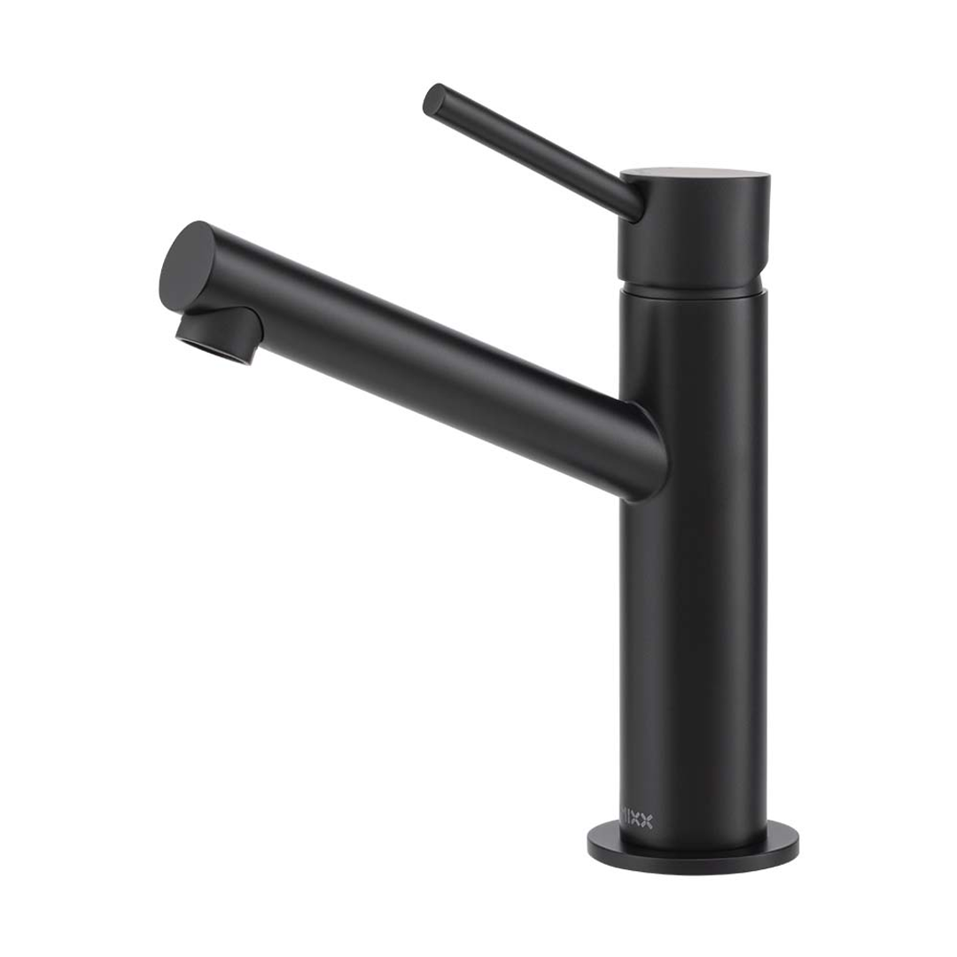 Brasshards Mixx Anise Eco Basin Mixer Upswept Spout Matt Black Lead Free