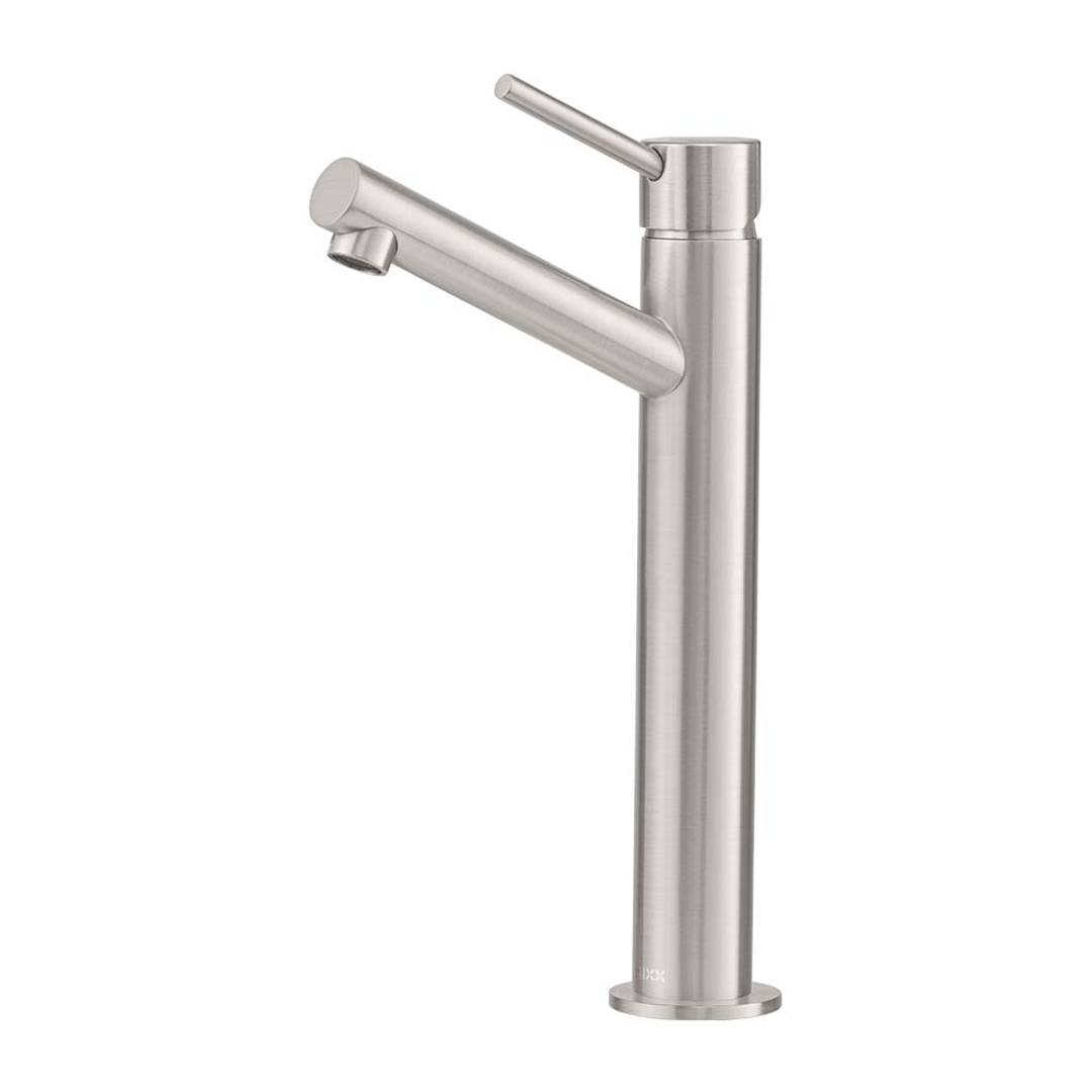 Brasshards Mixx Anise Eco Tower Vessel Mixer Upswept Spout Brushed Nickel Lead Free