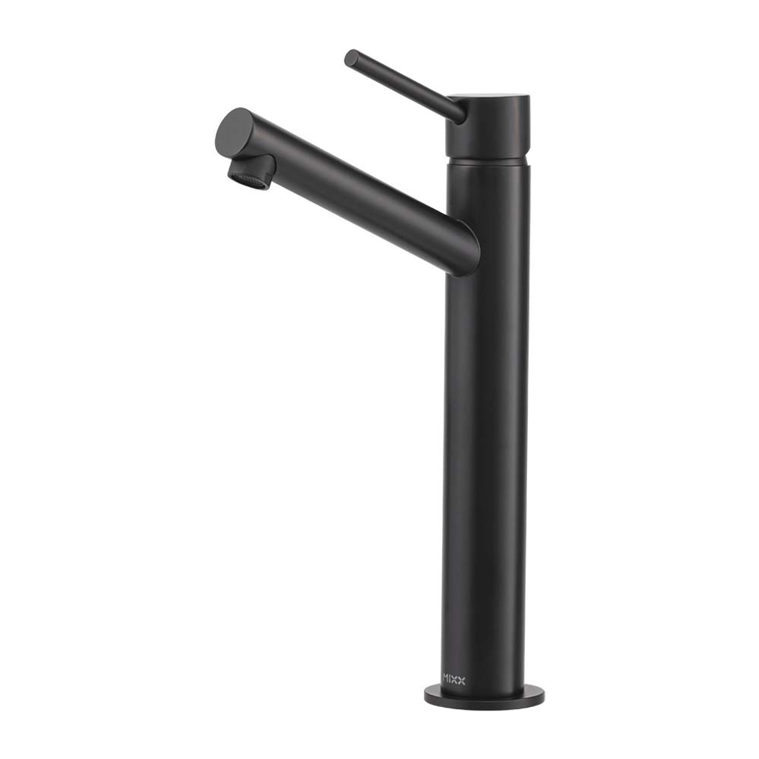 Brasshards Mixx Anise Eco Tower Vessel Mixer Upswept Spout Matt Black Lead Free