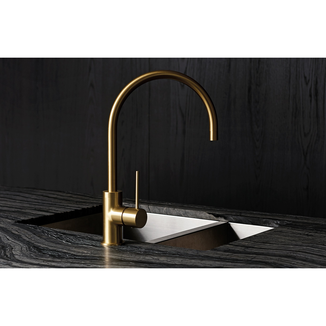 Phoenix Vivid Slimline Side Lever Sink Mixer 220mm Gooseneck Brushed Gold