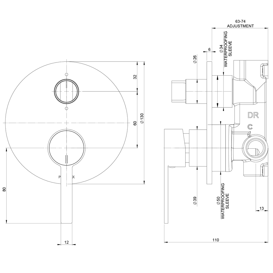 Phoenix Lexi Mkii Switchmix Shower / Bath Diverter Mixer Fit-Off Kit Chrome