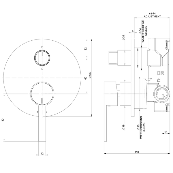 Phoenix Lexi Mkii Switchmix Shower / Bath Diverter Mixer Fit-Off Kit Chrome