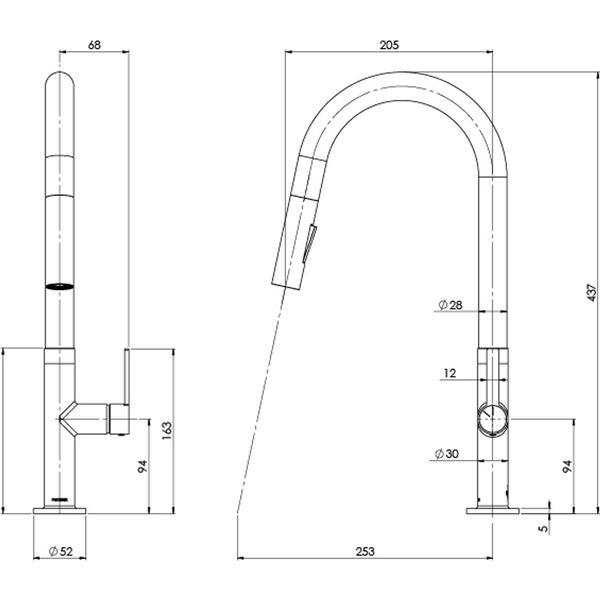 Phoenix Lexi Mkii Pull Out Sink Mixer Brushed Nickel