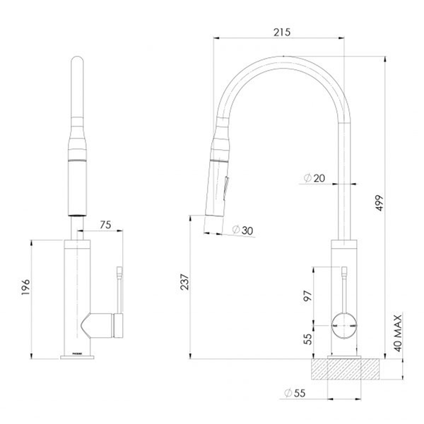 Phoenix Deja Pull Out Sink Mixer Brushed Nickel 126733040