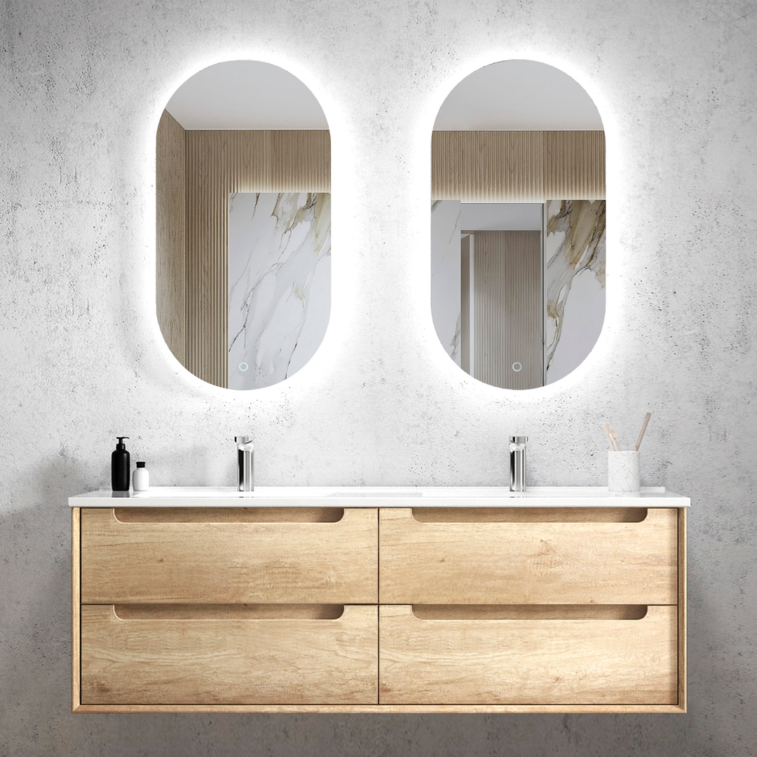 Otti Byron 1500X460X550 W-Hung Natural Oak Vanity Slimline C/ Top For Double Bowls Basin