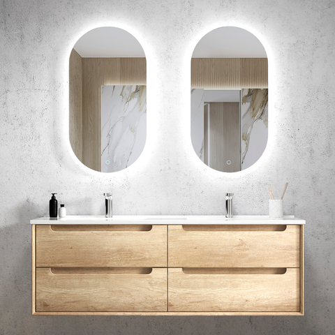 Otti Byron 1500X460X550 W-Hung Natural Oak Vanity Slimline C/ Top For Double Bowls Basin