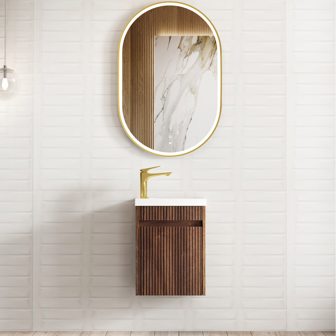 Otti Mini Ensuite Vanity 400Mm Sable Walnut Fluted Vanity (With Basin)