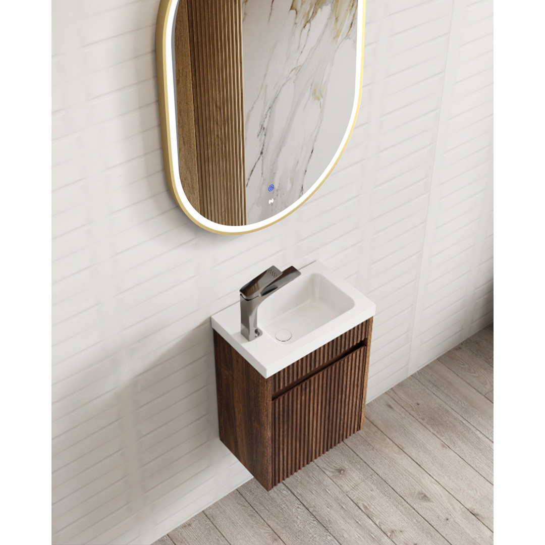 Otti Mini Ensuite Vanity 400Mm Sable Walnut Fluted Vanity (With Basin)
