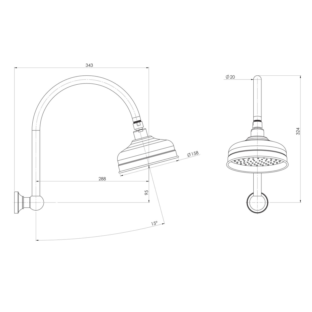 Phoenix Cromford High-Rise Shower Arm & Rose Brushed Gold