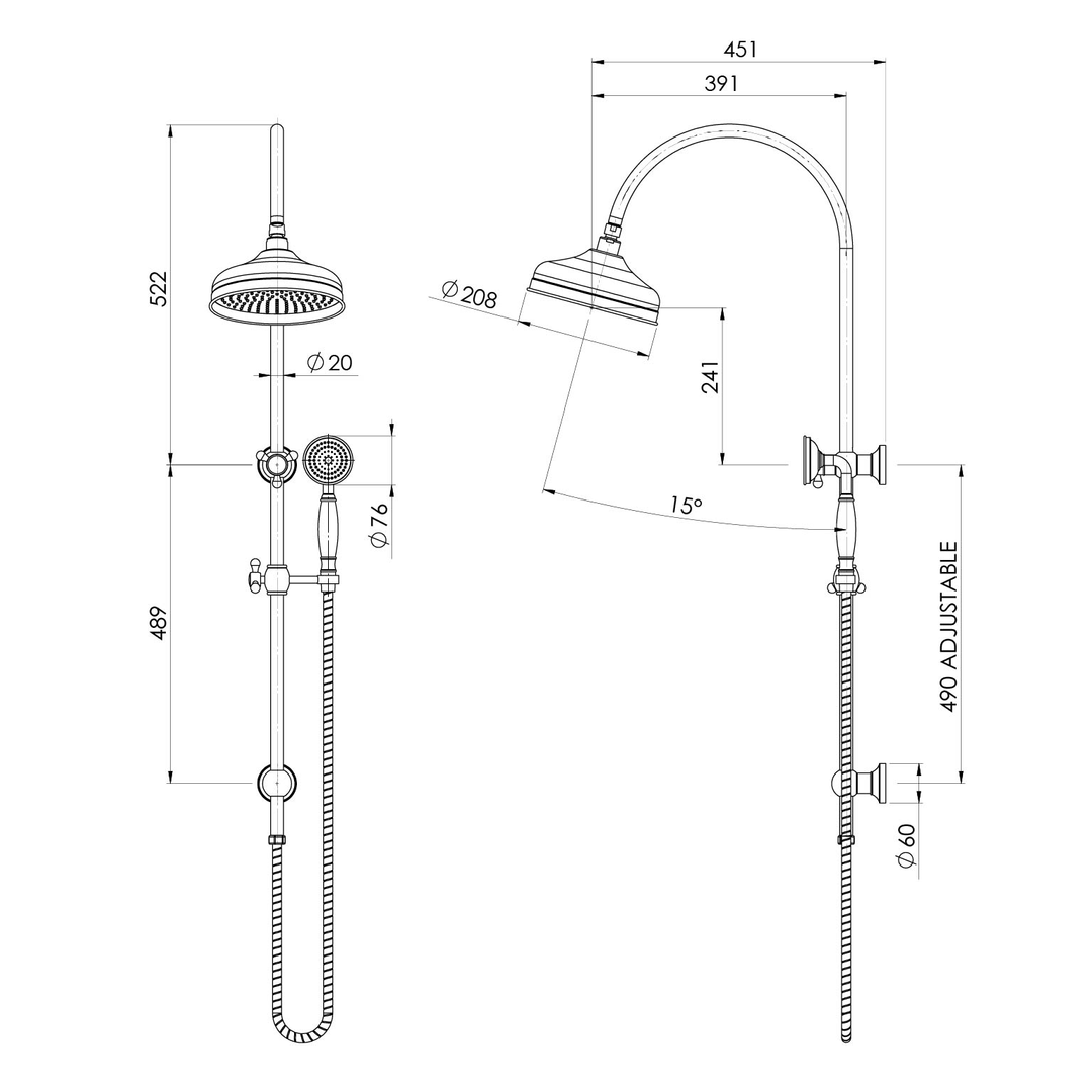 Phoenix Cromford Twin Shower 210Mm Rose Brushed Nickel