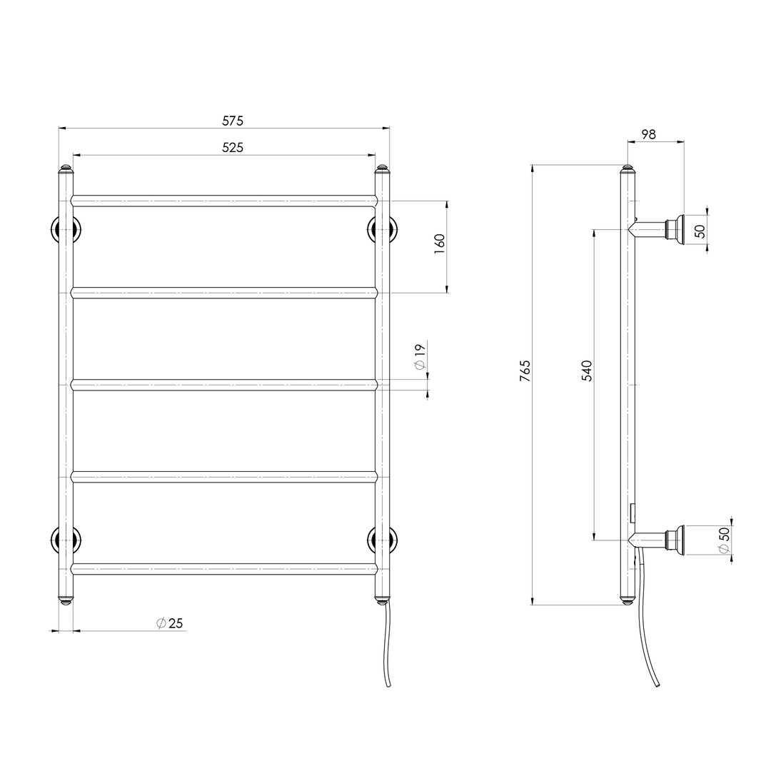 Phoenix Cromford Heated Towel Ladder 550Mm X 750Mm Brushed Bronze