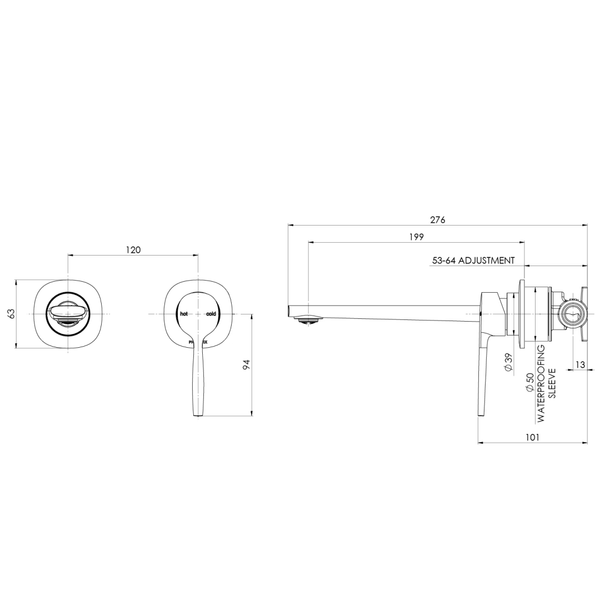 Phoenix Vask Switchmix Wall Basin / Bath Mixer Set 200Mm Fit-Off Kit Brushed Bronze