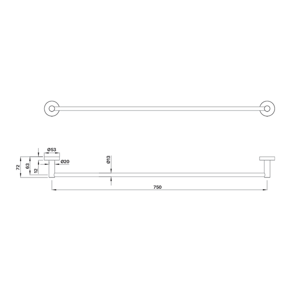 Brasshards Mixx Chia Single Towel Rail 750Mm Chrome