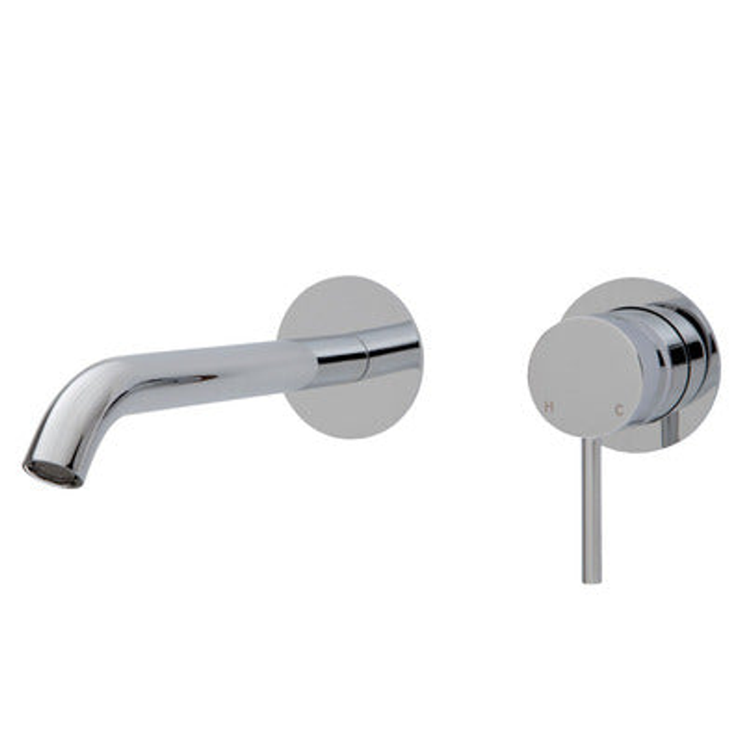 Fienza Kaya Basin/Bath Wall Mixer Set Round Plates 200Mm Outlet - Chrome/Chrome