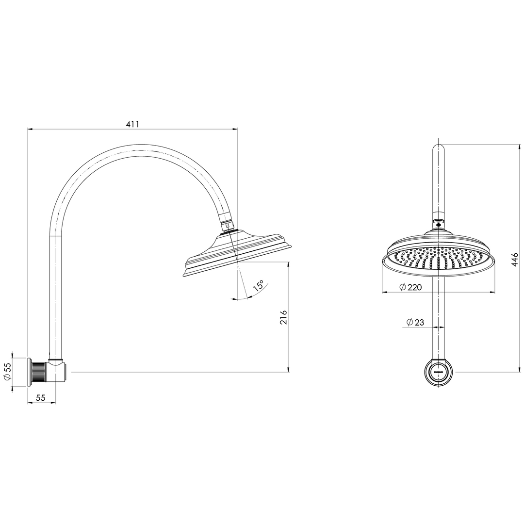 Phoenix Wiltern High Rise Shower Arm & Rose Brushed Nickel