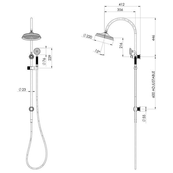 Phoenix Wiltern Twin Shower Brushed Carbon