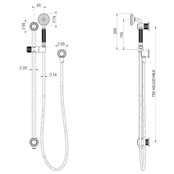 Phoenix Wiltern Rail Shower Brushed Gold