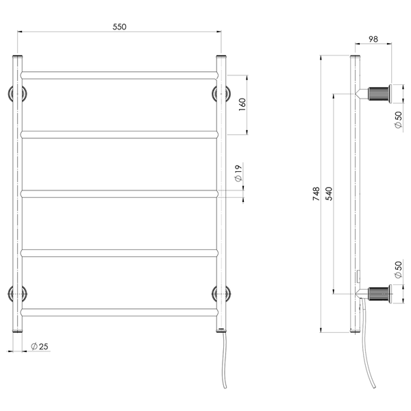 Phoenix Wiltern Heated Towel Ladder 550Mm X 750Mm Brushed Gold