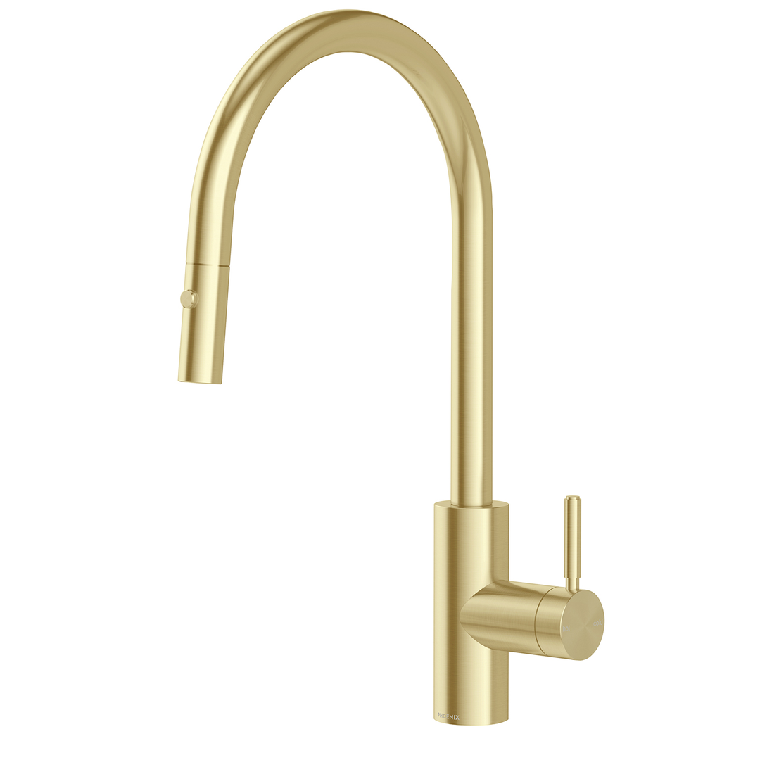 Phoenix Vivid Mkii Pull Out Sink Mixer 240mm Gooseneck Brushed Gold 146-7120-12-1