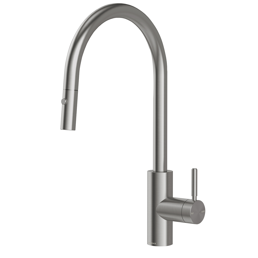 Phoenix Vivid Mkii Pull Out Sink Mixer 240Mm Gooseneck Brushed Carbon 146-7120-31-1