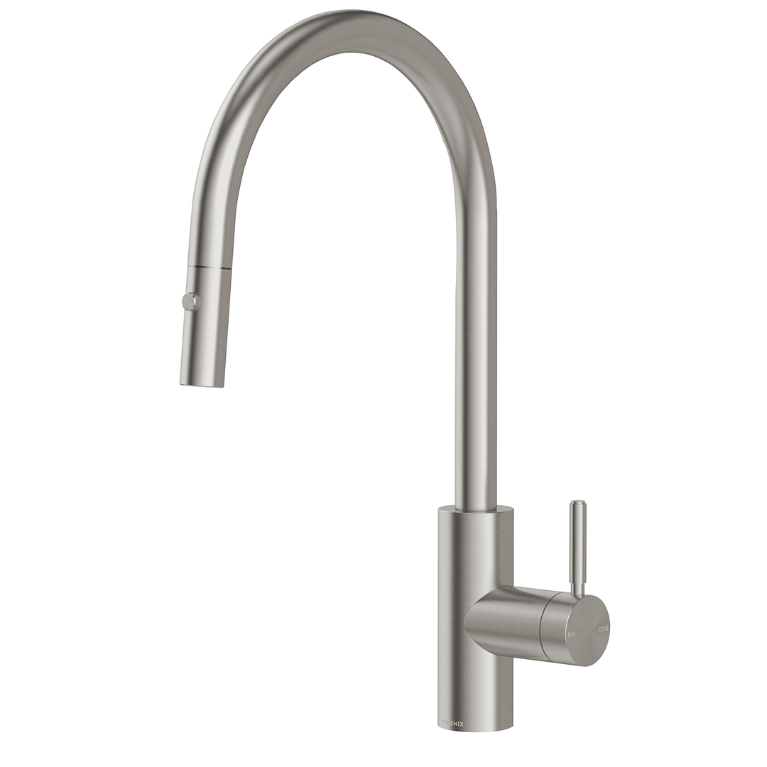 Phoenix Vivid Mkii Pull Out Sink Mixer 240Mm Gooseneck Stainless Steel146-7120-51-1