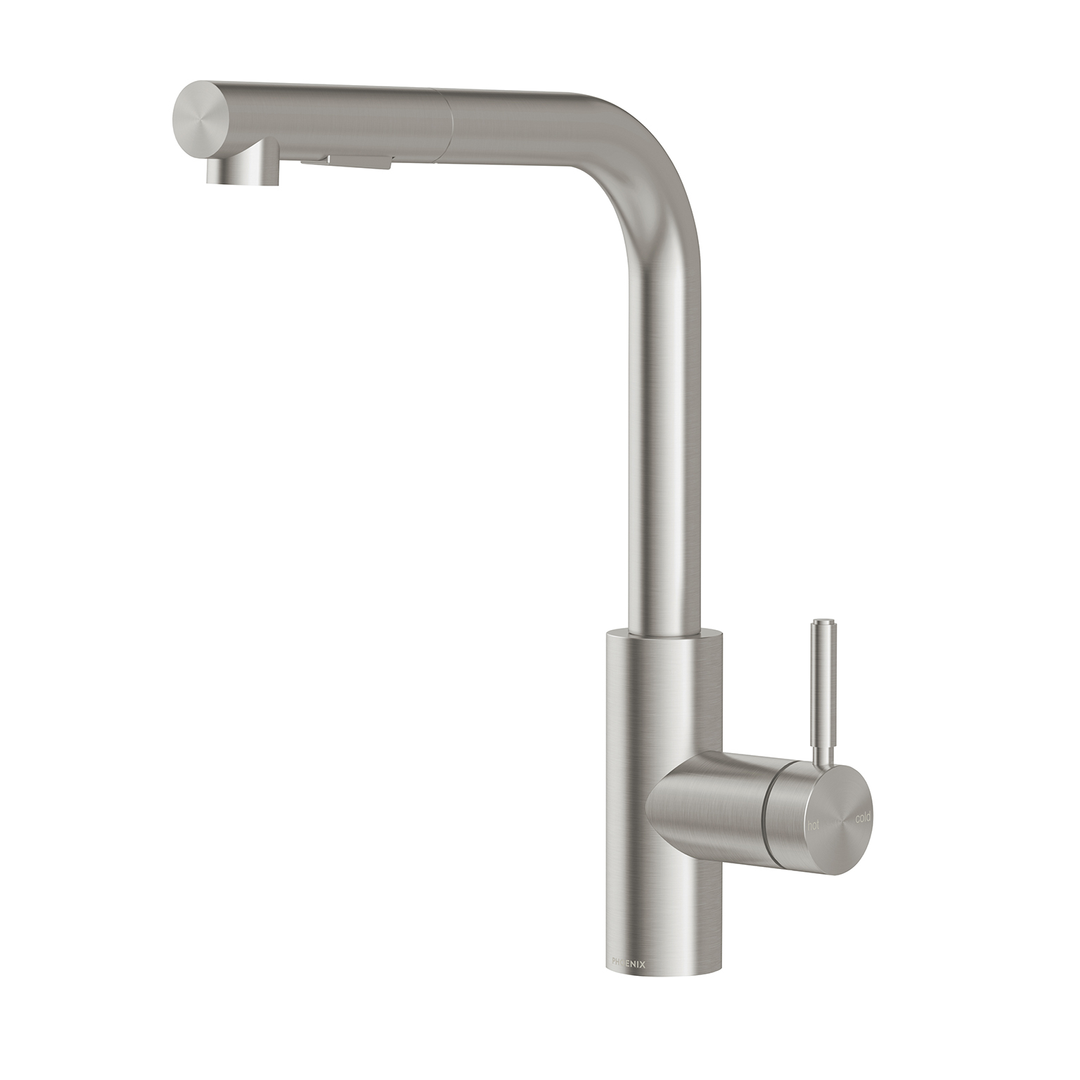 Phoenix Vivid Mkii Pull Out Sink Mixer 230mm L Shaped Stainless Steel 146-7125-51-1