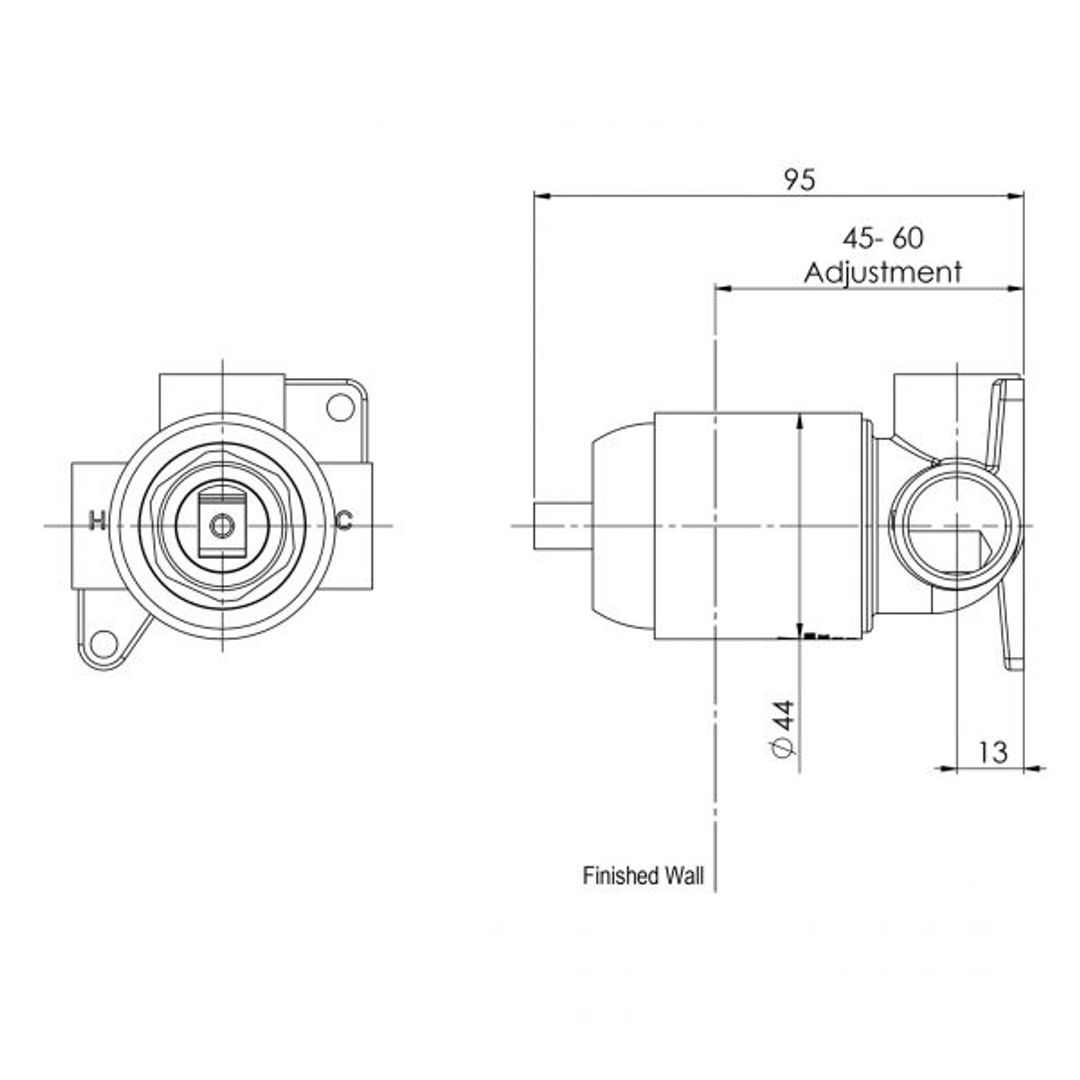 Phoenix Builders Shower / Wall Mixer Body Only Chrome 150-7804-00-1